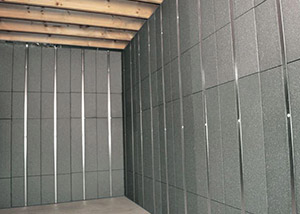 SilverGlo insulation and metal studs making up our Basement to Beautiful panels. Installed in Dover.