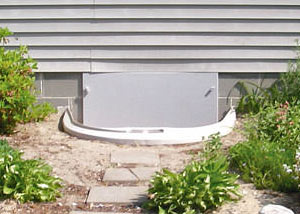 Rigid plastic crawl space access well installed in a Rochester crawl space