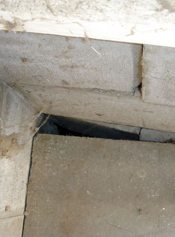 inward rotation of a foundation wall damaged by street creep in a garage in Houlton