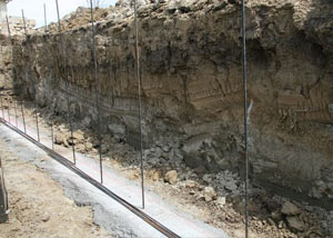 Soil layers exposed while excavating to construct a new foundation in Brunswick