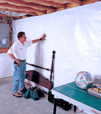 Plastic 20-mil vapor barrier for dirt basements, Biddeford, Maine installation